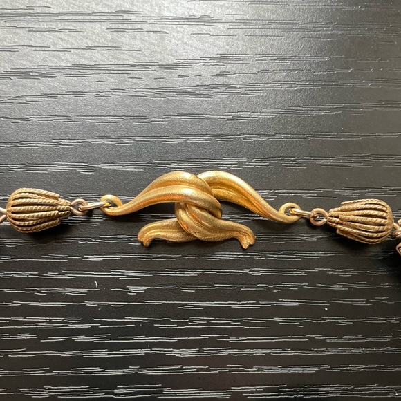 Vintage Designer Patrice Brass Egyptian mesh cat eye necklace earring set - Picture 2 of 9